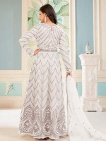 Off White Butterfly Net Designer Anarkali Salwar Kameez